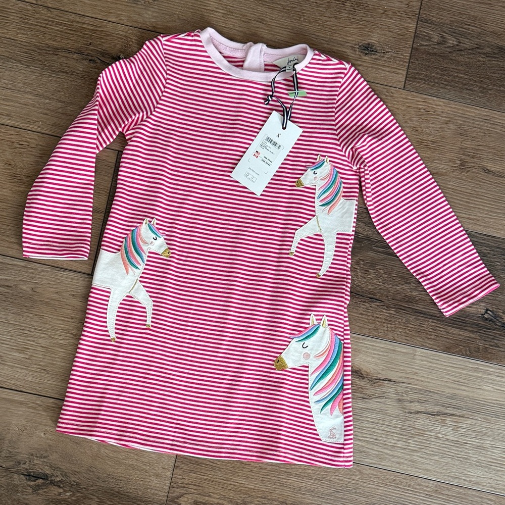 Joules Pink Striped Horse Dress - Size 5